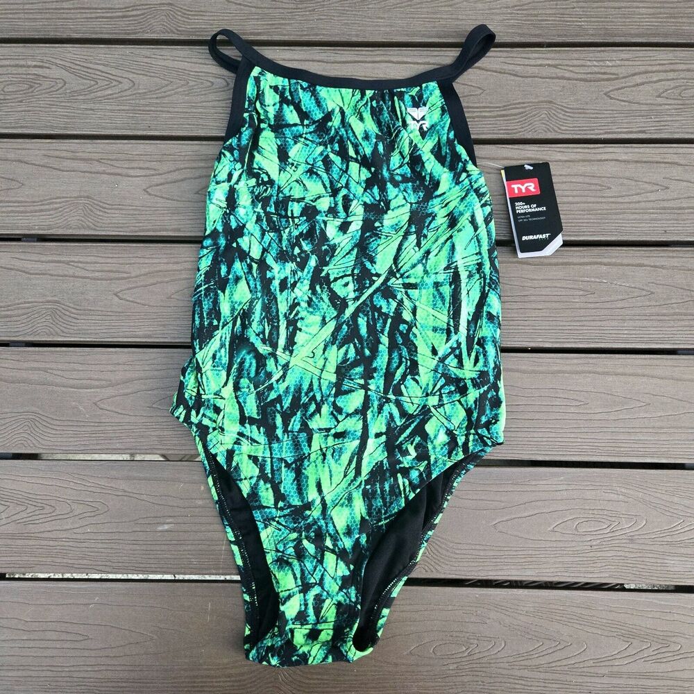 TYR Women's Sagano Green/black 1 Pc Swimsuit, DiamondFit, SZ 32 NEW